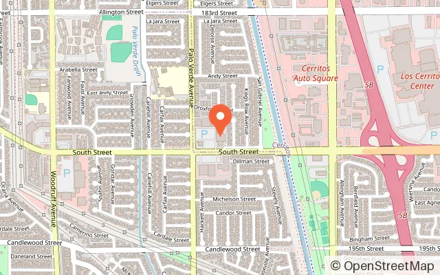 Map showing Sky Zone Trampoline Park in Cerritos, CA
