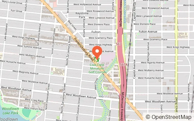 Map showing Cool Crest Miniature Golf Course in San Antonio, TX