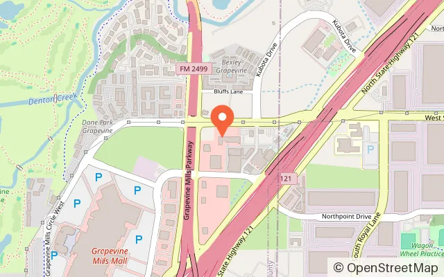Map showing Corky's Gaming Bistro in Grapevine, TX