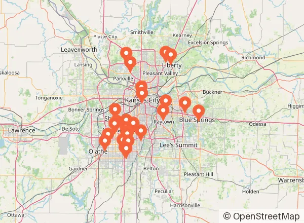 Map of 26 venues near Kansas City