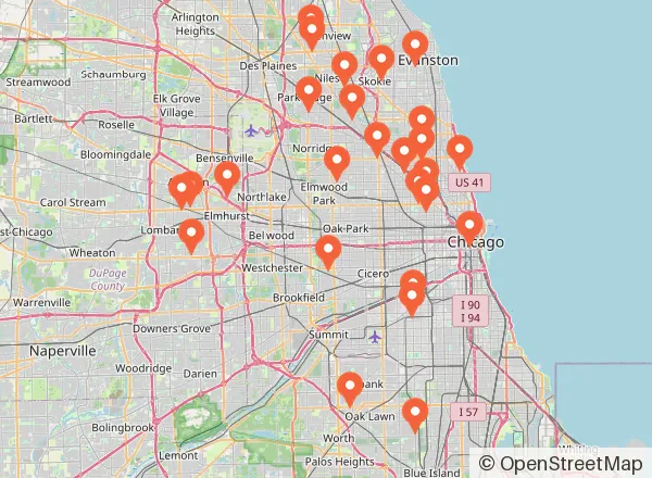 Map of 26 venues near Chicago