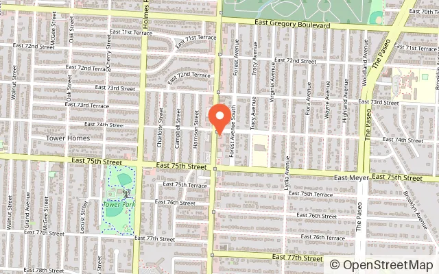 Map showing Little Explorers Playroom in Kansas City, MO