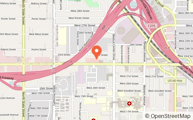 Map showing The Magic Claw in San Bernardino, CA