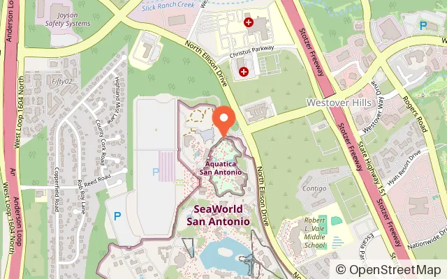 Map showing Aquatica San Antonio in San Antonio, TX