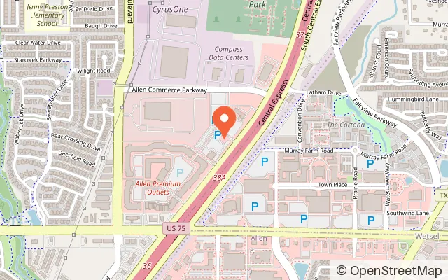 Map showing Chuck E. Cheese in Allen, TX