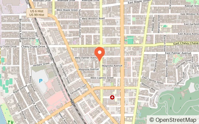 Map showing THE CUBE VR & Parties in Glendale, CA