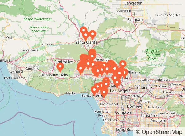 Map of 62 venues near Northridge