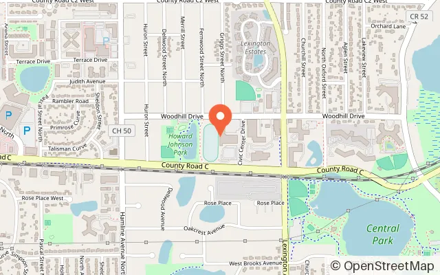 Map showing Oval Skate Park in Roseville, MN