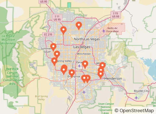 Map of 14 venues near Las Vegas