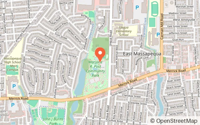 Map showing Marjorie R. Post Community Park Ice Rink in Massapequa Park, NY