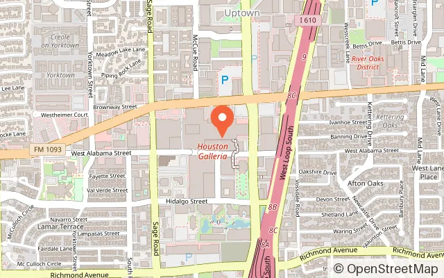 Map showing Galleria ice skating in Houston, TX