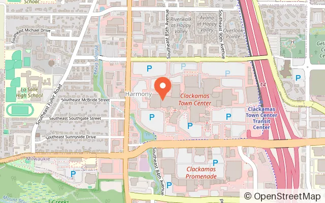 Map showing Clackamas Town Center kids Play Area in Happy Valley, OR