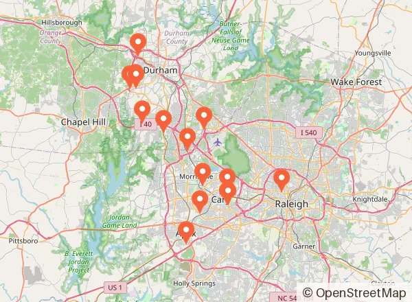 Map of 15 venues near Durham