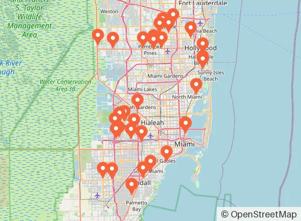 Map of 33 venues near Doral
