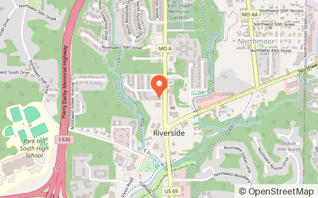 Map showing River Roll Skate Center in Riverside, MO