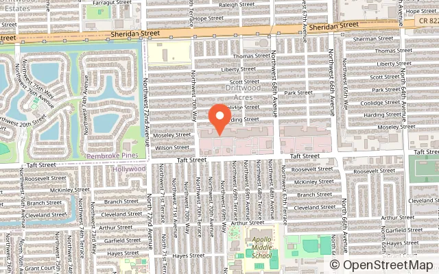 Map showing Flippers Cinema & Arcade in Hollywood, FL