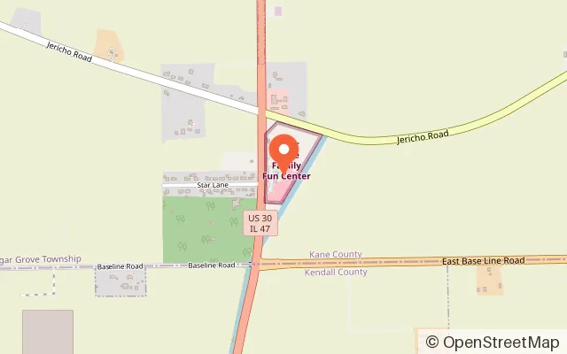Map showing Sugar Grove Family Fun Center in Sugar Grove, IL