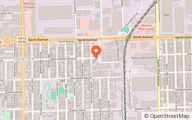 Map showing The Pinball Capital in Stone Park, IL