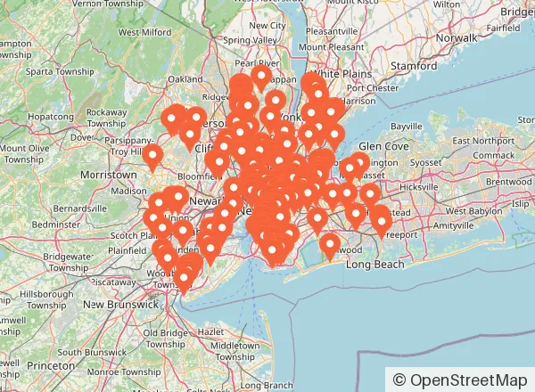 Map of 161 venues near New York City