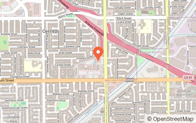 Map showing Lucky Strike Cerritos in Cerritos, CA