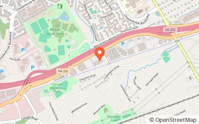 Map showing Parker's Place in Berwyn, PA