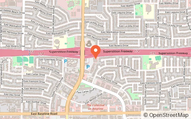 Map showing AMF Tempe Village Lanes in Tempe, AZ