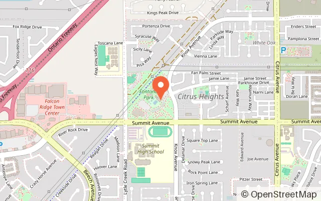 Map showing Fontana Park Aquatic Center in Fontana, CA
