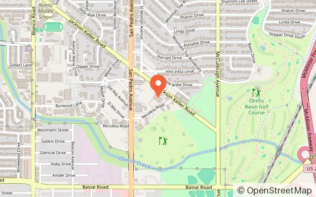Map showing The Rollercade Skate Rink in San Antonio, TX