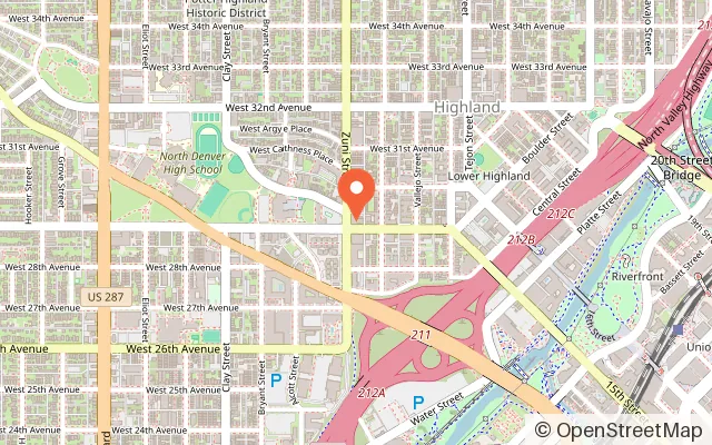 Map showing The Den Family Social in Denver, CO