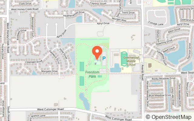 Map showing Freedom Springs Greenwood Aquatics Park in Greenwood, IN