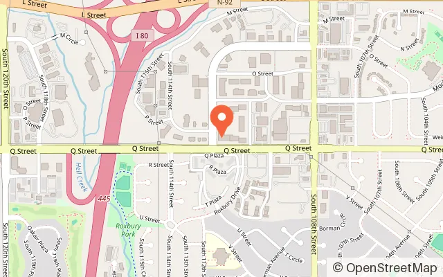 Map showing BounceU Omaha Kids Birthdays and More in Omaha, NE