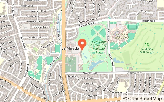 Map showing Splash! La Mirada Regional Aquatics Center in La Mirada, CA