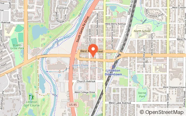 Map showing Outlanes Pinball Lounge in Littleton, CO