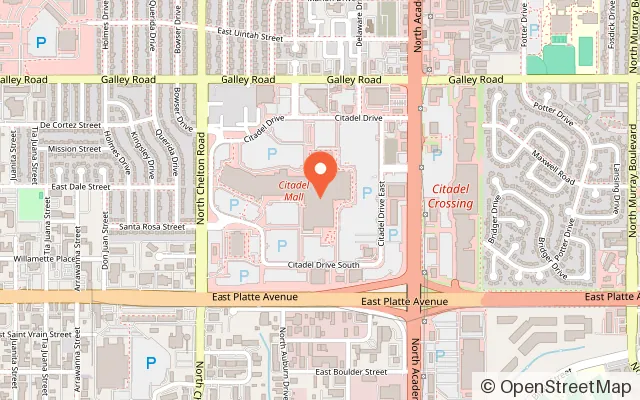 Map showing Glowgolf at The Citadel Mall in Colorado Springs, CO