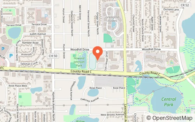 Map showing Roseville Skating Center in St Paul, MN