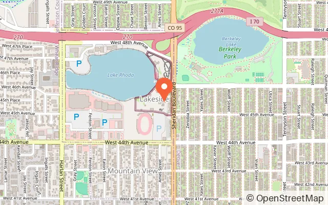 Map showing Lakeside Amusement Park in Denver, CO