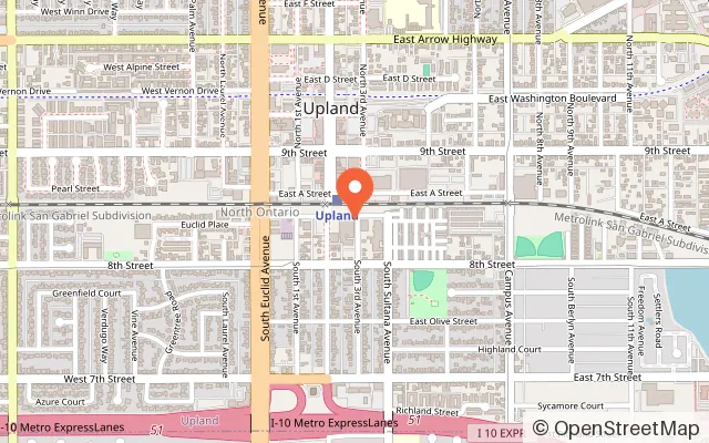 Map showing Hangar 18 Indoor Climbing Gym - Upland in Upland, CA