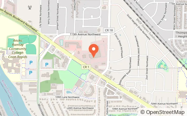 Map showing Grand Slam Family Fun Center in Coon Rapids, MN