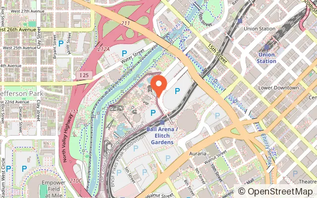 Map showing Elitch Gardens in Denver, CO