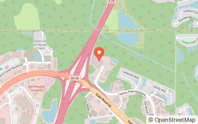 Map showing AdventHealth Center Ice in Wesley Chapel, FL