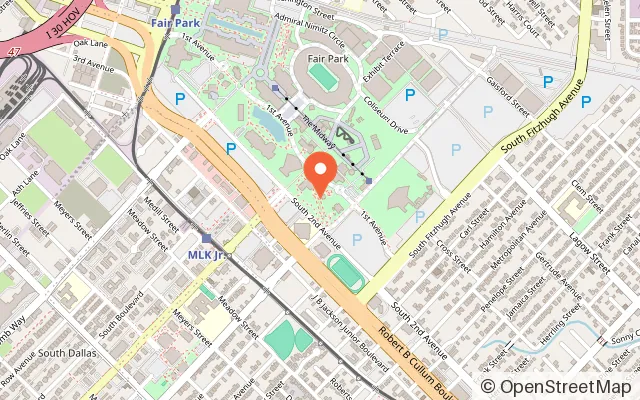 Map showing Texas Discovery Gardens at Fair Park in Dallas, TX