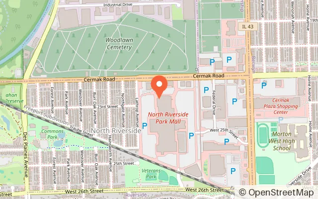 Map showing Round1 Bowling & Arcade - North Riverside in North Riverside, IL
