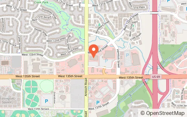 Map showing Pump It Up Overland Park Kids Birthdays and More in Overland Park, KS