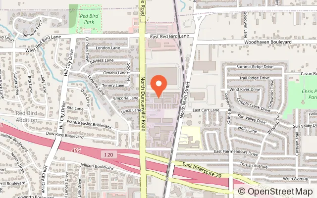 Map showing Redbird Skateland in Duncanville, TX