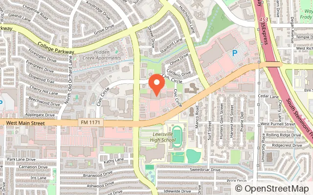 Map showing Ninja Kidz Action Park in Lewisville, TX