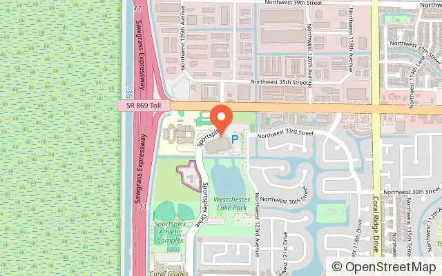 Map showing Florida Panthers IceDen in Coral Springs, FL