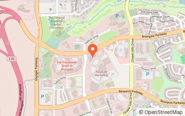Map showing Focus on the Family Welcome Center in Colorado Springs, CO