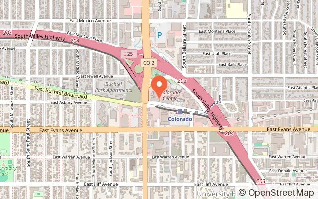 Map showing Climb Denver Outdoor Rock Climbing in Denver, CO