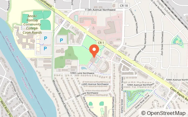 Map showing Coon Rapids Ice Center in Coon Rapids, MN