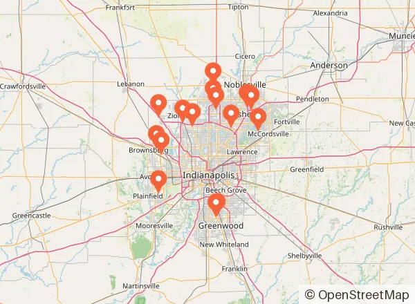 Map of 17 venues near Indianapolis